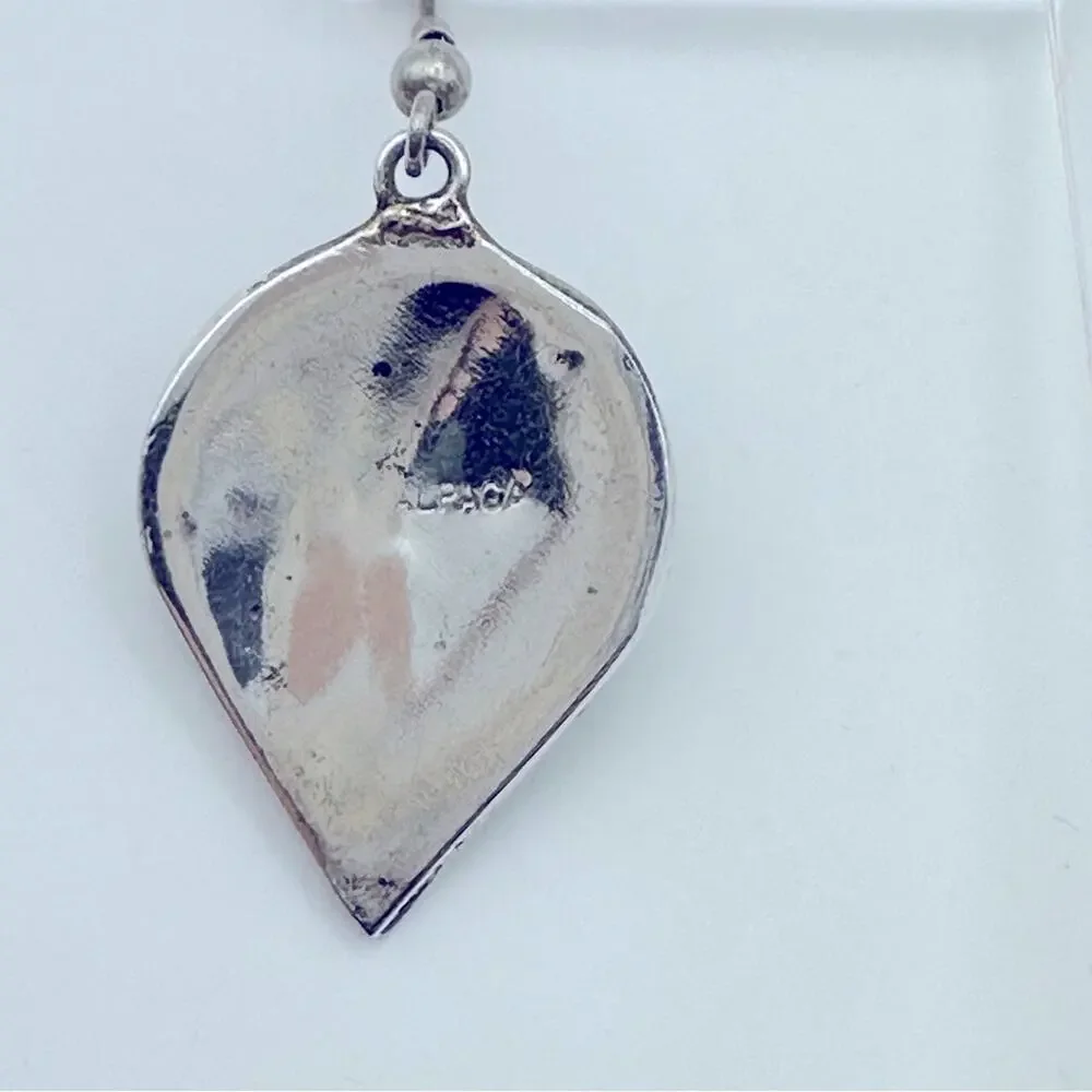 Mexico Alpaca Silver Dangle Earrings Floral Abalone Shell Inlay Casual Jewelry